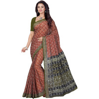 RANI SAAHIBA Womens Pure Cotton Printed Saree Without Blouse Piece (SKR5281_Brown-Green)