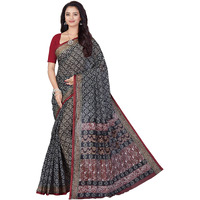 RANI SAAHIBA Womens Pure Cotton Printed Saree Without Blouse Piece (SKR5284_Black-Maroon)