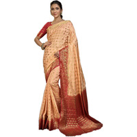 Vardha Womens Art Silk Saree with Unstitched Blouse Piece - Zari Woven Work Sarees for Wedding (Ekaja Silk, 447, Light Peach)