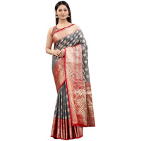 Enthone Womens Heavy Banarasi Art Silk Saree With Unstitched Blouse Piece(Grey)