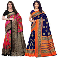 KANCHNAR Womens Art Silk Blend Saree (800S39_815S199, Navy) - pack of 2