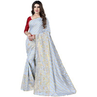 Sidhidata Textile Womens Dola Silk Gota Patti Work Lace Foil Printed Saree With Unstitched Blouse Piece (Grey)