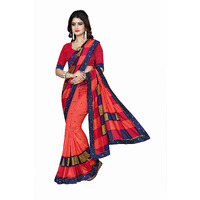 Oomph! Womens Bhagalpuri Art Silk Saree With Blouse (af2579b_n_Coral Red:: Navy Blue_OS_Coral Red, Navy Blue)