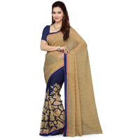 ishin Womens Georgette Saree With Unstitched Blouse Piece (Navy Blue)