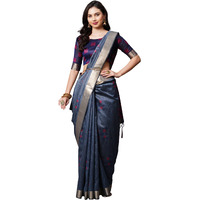 AKHILAM Womens Cotton silk Banarasi Saree With Unstitched Blouse Piece (Grey_HNDS736A)