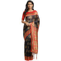 AKHILAM Womens Art Silk Printed Saree with Unstitched Blouse Piece(Black_APHALSP100D)