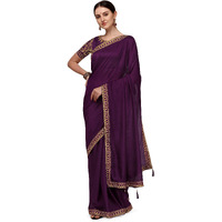 DEVANGI Womens Woven Pure Embroideried Work Silk Saree With Unstitched Blouse Piece (DF-01-PURPLE)