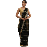 Shasmi Womens Designer Black Georgette Embroidered Fashion Designing Saree for Women (KK) (Black)