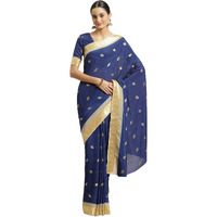 AKHILAM Womens Woven Border Georgette Saree With Unstitched Blouse Piece(Blue_IYAT5302)