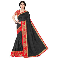 SOURBH Womens Woven Silk Blend Saree With Contrast Blouse Piece (11861_Black)