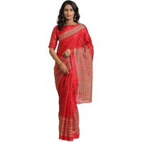 AKHILAM Womens Jute Silk Floral Saree With Unstitched Boluse Piece(Red_JUTH103A)