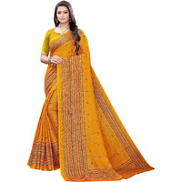 AKHILAM Womens Floral Jute Silk Maheshwari Saree with Blouse Piece (Mustard_JUTH103G)