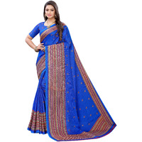 AKHILAM Womens Floral Juth Silk Saree With Unstitched Boluse Piece(Blue_JUTH103D)