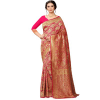 CRAFTX Womens Woven Silk Saree With Blouse Piece (CT-001-GAJARI_Gajari)