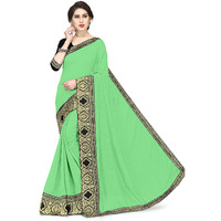 SOURBH Womens Chiffon Woven Zari Work Lace Border Saree with Blouse Piece (12812-Parrot Green)