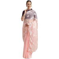 AKHILAM Womens Embroidered Organza Saree With Blouse Piece (DWJ1003 Organza Sarees_Pink)