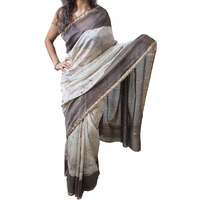 Mehrunnisa Womens Cotton Silk Saree With Blouse Piece (GAR2453_Brown & Beige )