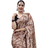 AKHILAM Womens Chiffon Abstract Printed Ready To Wear one Minute Saree With Unstitched Blouse Piece(Brown_RTWATRNG1301_CM)