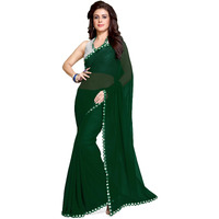 SOURBH Womens Georgette Mirror Lace Work Saree with Blouse Piece (2473-Dark Green)