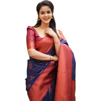 SGF11 Womens Kanjivaram Soft Lichi Silk Saree With Blouse Piece (Dark Blue)