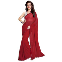 SOURBH Womens Georgette Mirror Lace Work Saree with Blouse Piece (1024A-Red)