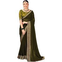 AKHILAM Womens Georgette Green Embellished Designer Saree With Blouse Piece (VIRAT105_5D)