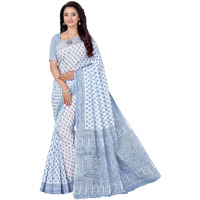 RANI SAAHIBA Womens Pure Cotton Printed Saree Without Blouse Piece (SKR5268_White-Grey)