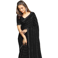 SIRIL Womens Chiffon Hot Fixing Saree With Unstitched Blouse Piece (3397S250_Black)