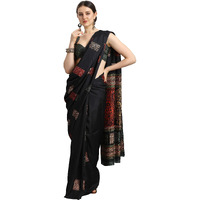 EthnicJunction Womens Digital Print Crepe Silk Saree with Blouse Piece (EJ5004-1003-Discharge, Black)