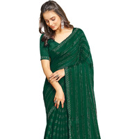 SIRIL Womens Chiffon Hot Fixing Saree With Unstitched Blouse Piece (3397S247_Dark Green)