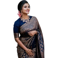 Flosive Womens Kanjivaram Silk Saree With Handloom Weaving Work With Blouse (BLUE B)