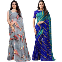 SIRIL WomenS Georgette Saree Combo Pack Of 2 With Unstitched Blouse Piece (2081S634_2351S822_Grey || Blue)