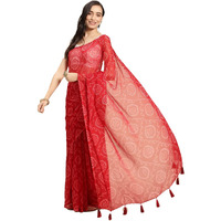 RANI SAAHIBA Womens Chiffon Bandhani Printed Saree Without Blouse (SSKR1957_Red)