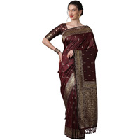 AKHILAM Womens Banarasi Silk Woven Design Saree With Unstitched Blouse Piece(Brown_2PAKHI4103)