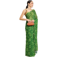 RANI SAAHIBA Womens Chiffon Bandhani Printed Saree Without Blouse (SSKR1956_Green)