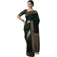 AKHILAM Womens Banarasi Silk Blend Woven Design Golden zari Work Saree With Unstitched Blouse Piece (Green_2PAKHI4103C)