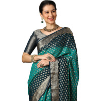 AKHILAM Womens Blue Georgette Zari Woven Design Saree with Unstitched Blouse Piece (ARYA2703_FL)