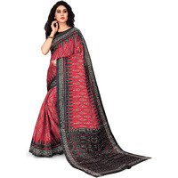 SOURBH Womens Art Silk Ikat Dyed Printed Saree with Blouse Piece (22084-Red, Black)