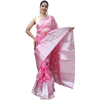 SIRIL Womens Jacquard Border, Printed Organza Saree with Unstitched Blouse(3072S222_Light Pink, Multi)