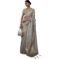 AKHILAM Womens Silk Blend Woven Design Saree With Unstitched Blouse Piece (Grey_KIRPAN281006_RJ)