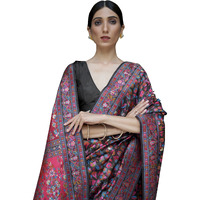 AKHILAM Silk Blend Womens Woven Design Floral Saree With Unstitched Blouse Piece (Black_Kshfa201006)