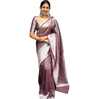 KALAVEETHI Womens Banarasi Soft Lichi Silk Saree with Blouse Piece Perfect For Every OccasionS (MAROON SILVER)