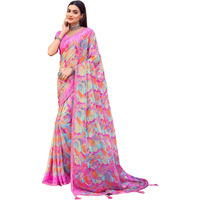 Amazon Brand - Anarva Womens Chiffon Printed Banarasi Border Saree With Blouse Piece(Savyaa-22801-B), Pink