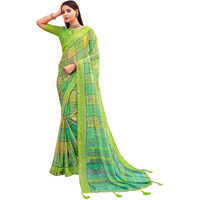 Amazon Brand - Anarva Womens Chiffon Printed Banarasi Border Saree With Blouse Piece(Savyaa-22804-A), Green