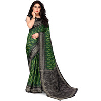 SOURBH Womens Art Silk Ikat Dyed Printed Saree with Blouse Piece (22086-Green, Black)