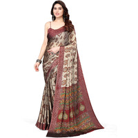 MIRCHI FASHION Womens Plain Weave Chiffon Kalamkari Block Printed Saree with Blouse Piece (36158-Beige, Maroon)