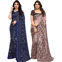 Satrani Womens Pure Georgette Saree (2041S575N_3112S2156N_Navy Blue | Brown)