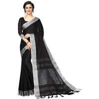 PERFECTBLUE Women`s Blend Linen saree with Blouse Piece(LinenPlain1_Variation) (Black)