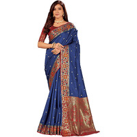 MANOHARI Womens Woven Silk Blend Saree with Blouse Piece (MN1207_Navy Blue)