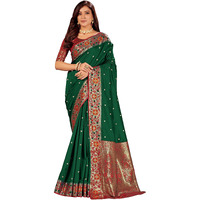 MANOHARI Womens Woven Silk Blend Saree With Blouse Piece (MN1208_Green.)